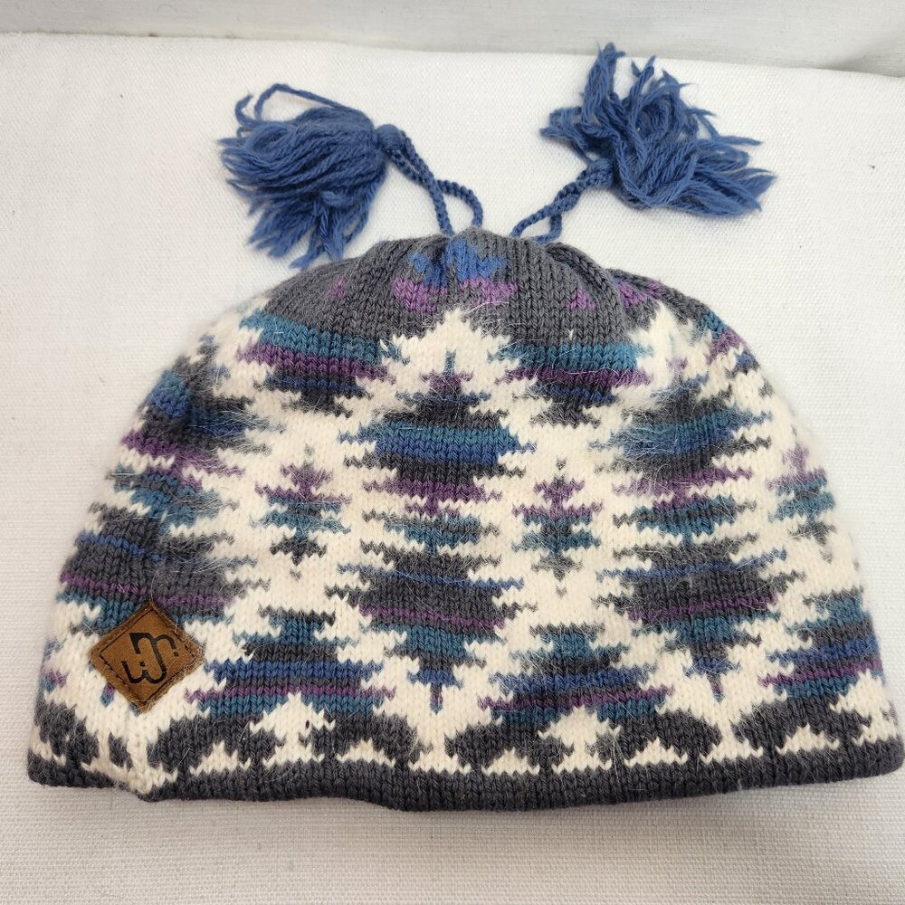 Murray Merkley Headgear Womens Fair Isle Soft Purple White Blue Beanie Tassels